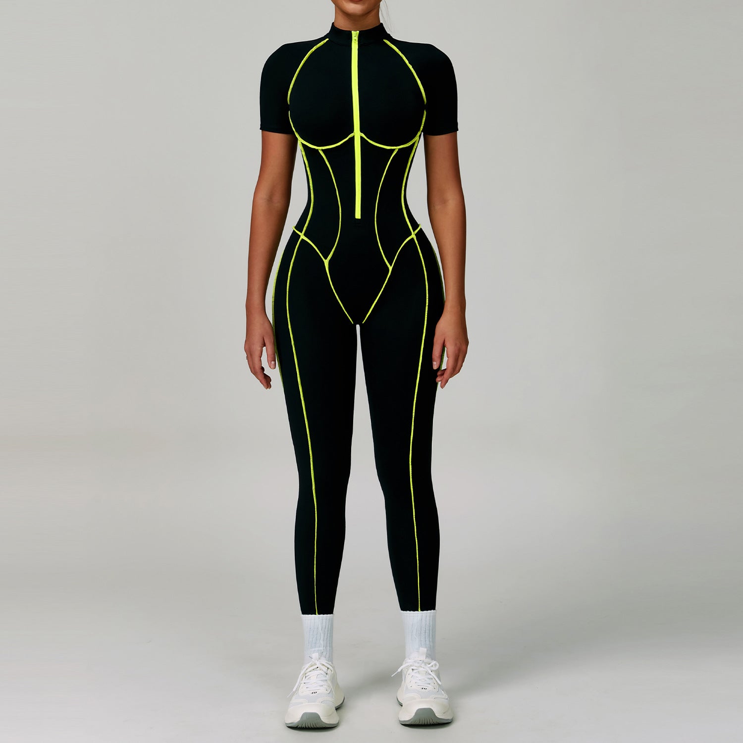 Contrast Color Yoga Workout Clothes Hollow Out Cutout out Beauty Back Tight Jumpsuit Running Exercise Yoga Clothes Women